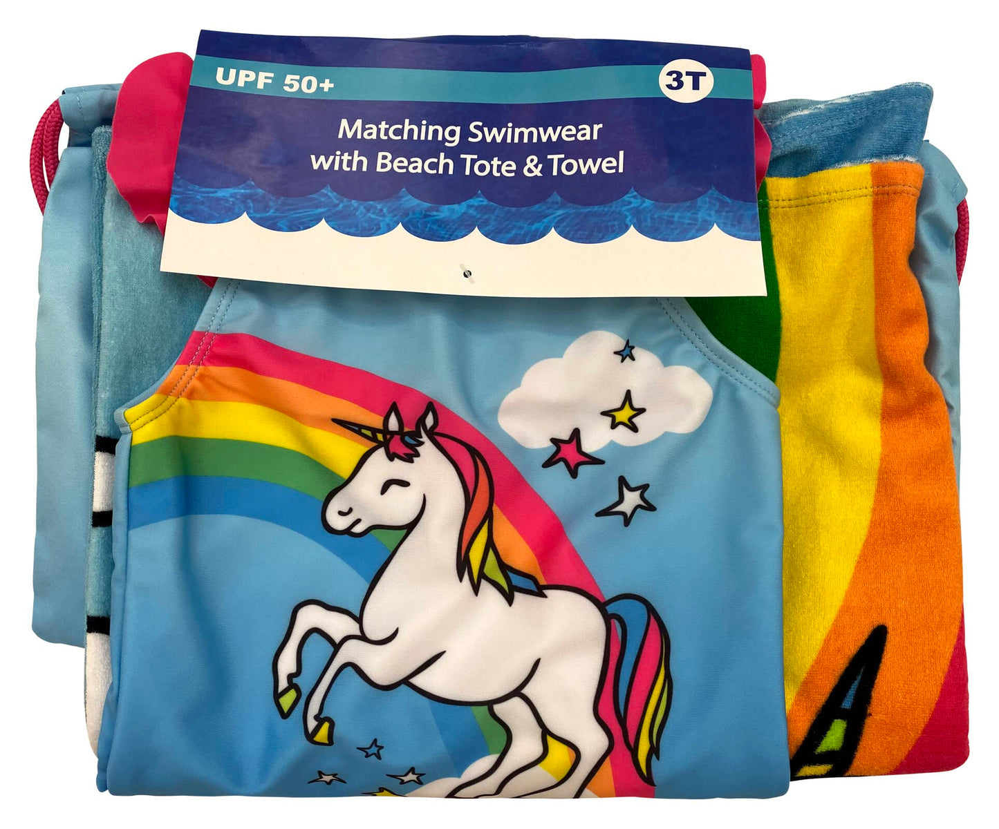 Dreamwave Toddler Girls 3 Piece Swimsuit Set: One-Piece Swimsuit Beach Bag Towel Unicorn S20 4T