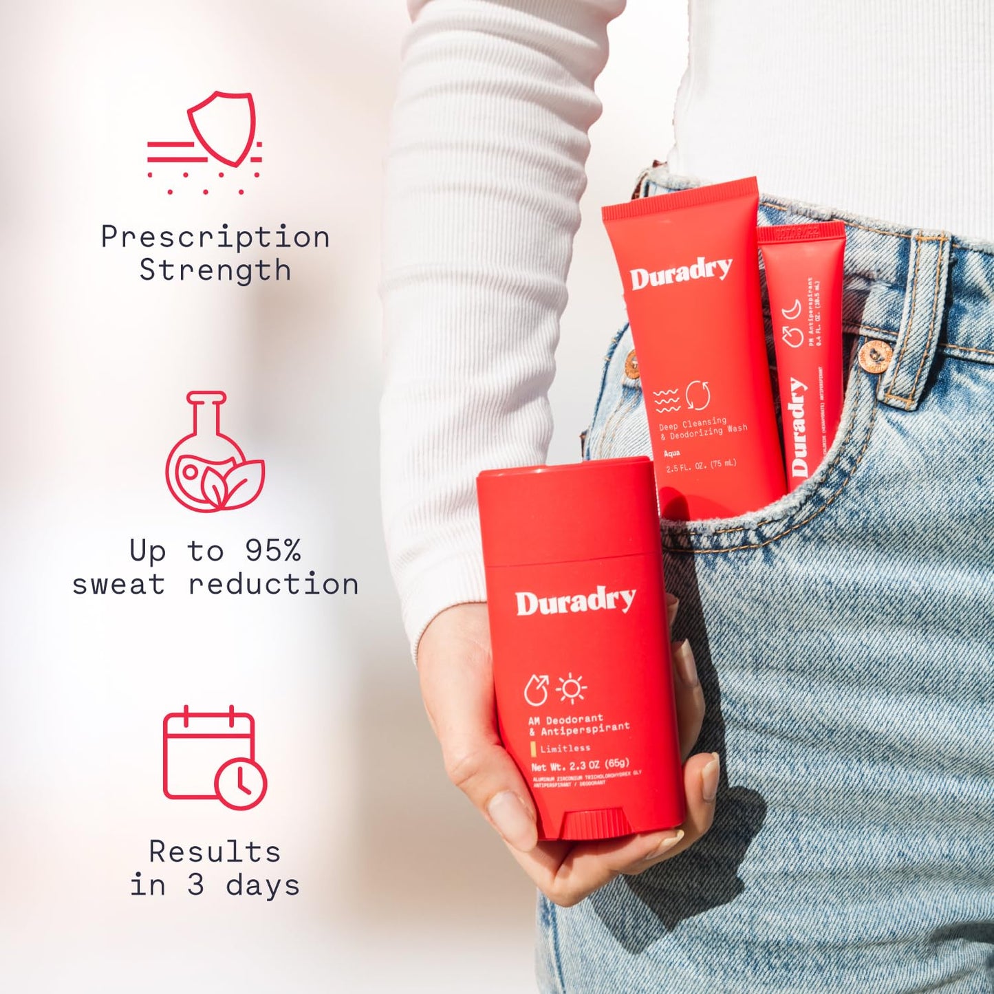 Duradry 3-Step System - Formulated to fight Excessive Underarm Sweating, Hyperhidrosis, Block Sweat & Odor - Antiperspirant Deodorant Stick, Sweat Minimizing Gel, Deodorizing Body Wash - Clear Sky
