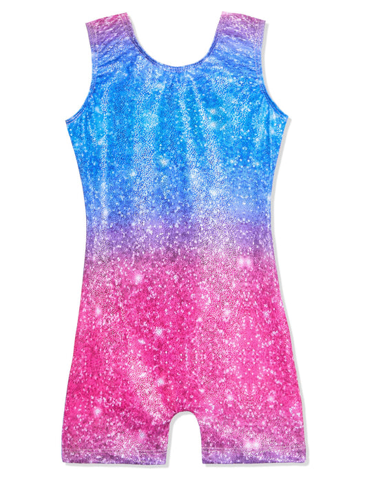 Domusgo Leotard for Girls Gymnastics Size 5-6 Years Old Shiny One Piece Pink Blue Star Sky Sleeveless Biketard
