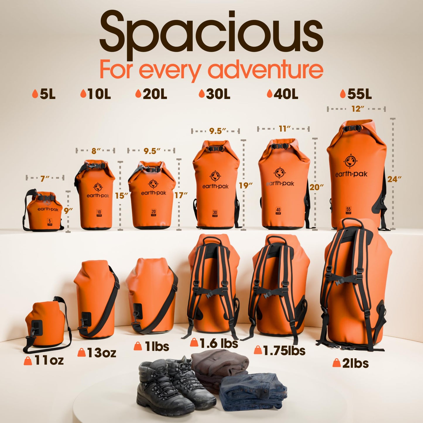 Earth Pak Waterproof Dry Bag - Roll Top Waterproof Backpack Sack Keeps Gear Dry for Kayak with Waterproof Phone Case