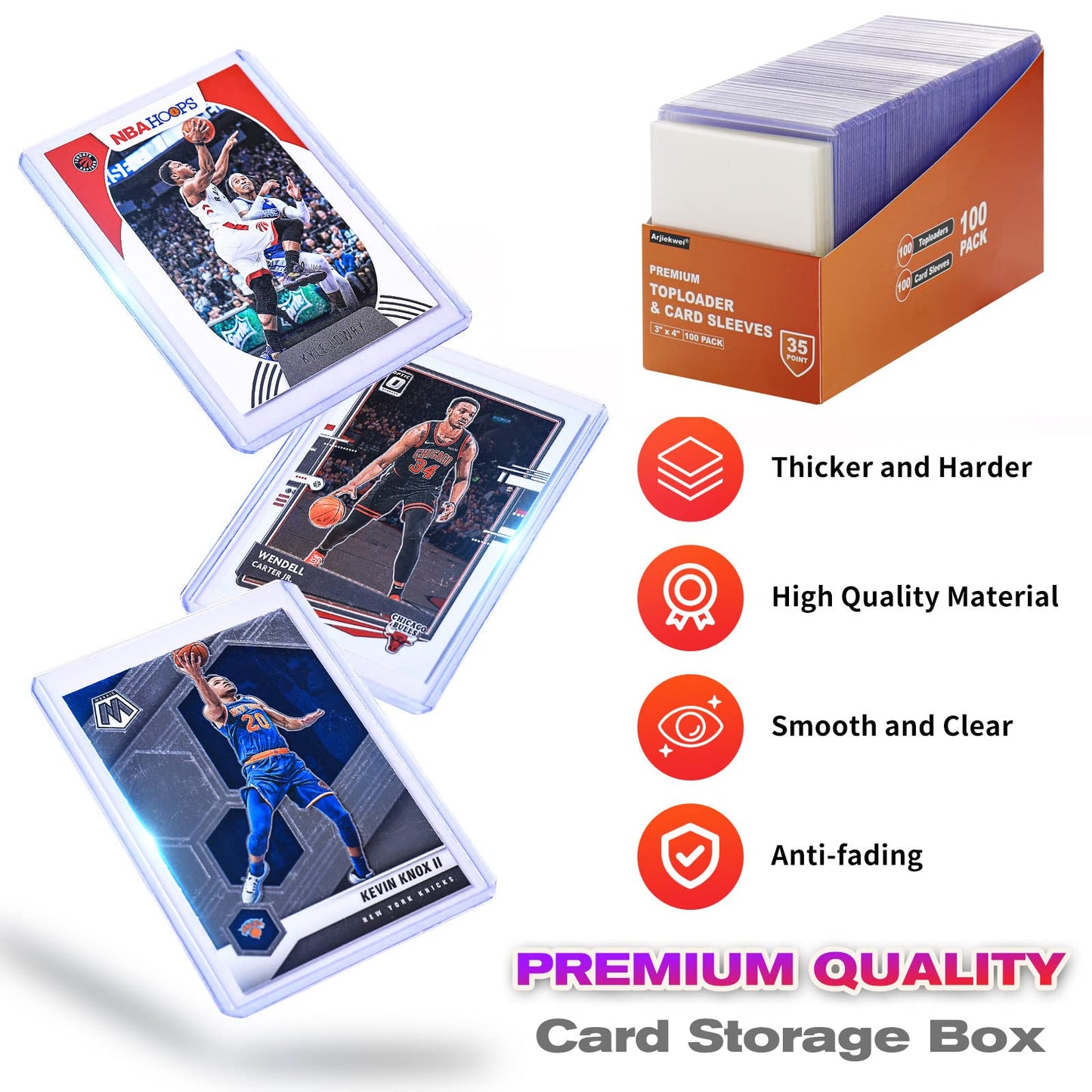 1000 Card Sleeves Top Loaders for Cards, Arjiekwei 3"X4" Baseball Card Protectors Hard Plastic, Premium Toploaders Card Holder for Sports Football Trading Cards (500 Toploaders + 500 Penny Sleeves)
