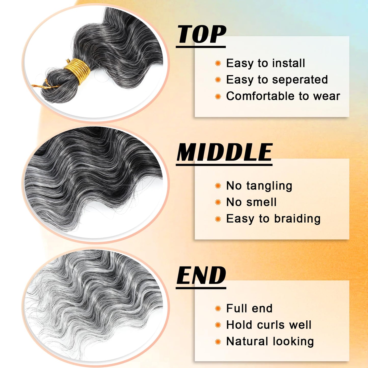 Eerya Long Curly Braiding Hair 18 Inch 2 Packs Ocean Wave Crochet Hair for Black Women Deep Wave Braiding Hair for Boho Braids (18 inch, T1B/grey)