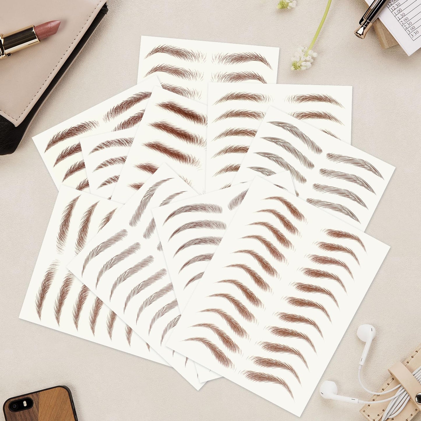 20 Sheets 196 Pairs Eyebrow Tattoo Sticker Waterproof 4D Hair-Like Natural Fake Tattoo Eyebrows Transfers Stickers Peel Off Brows Grooming Shaping Makeup Sticker for Women Girls, Brown