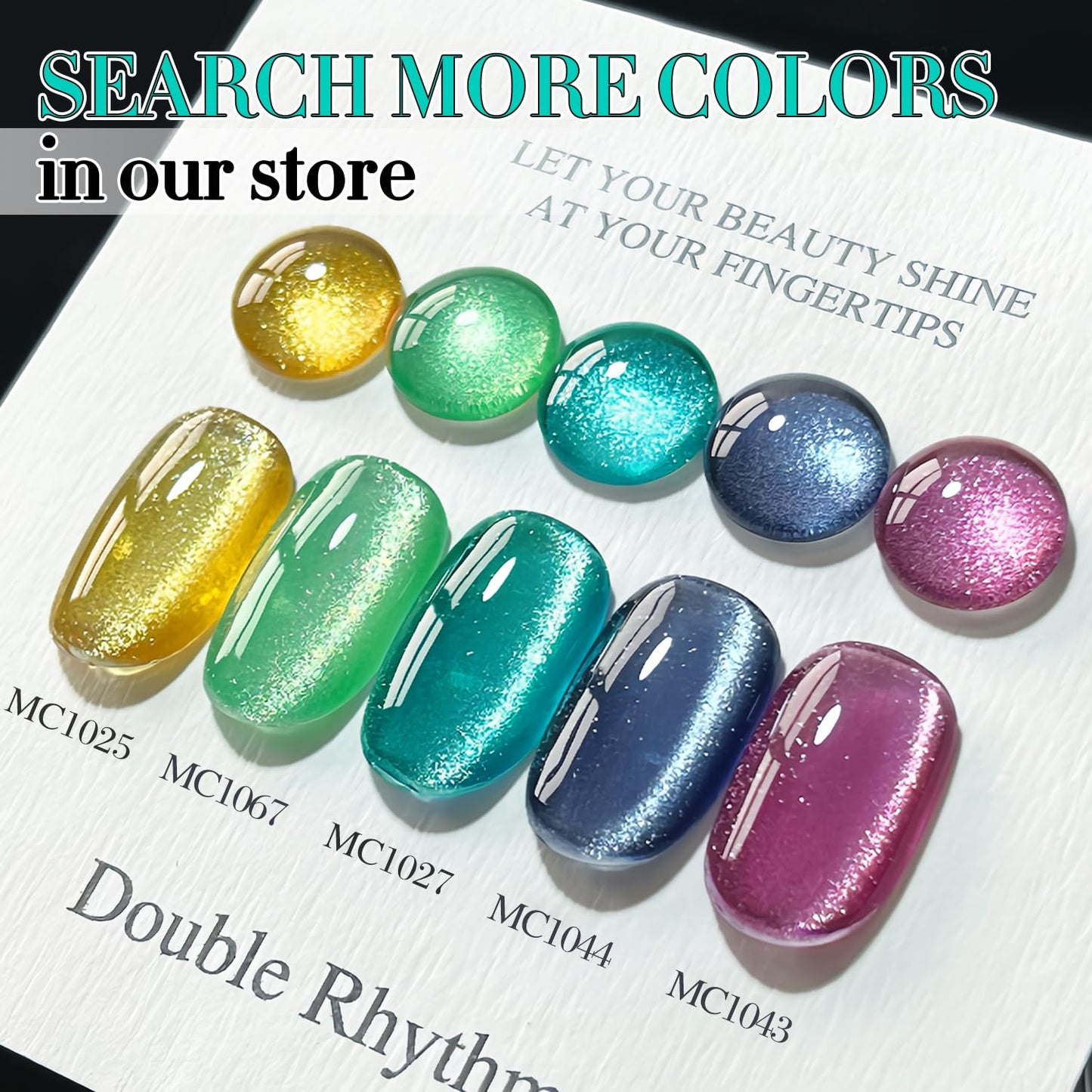 Double Rhythm 0.5 OZ Cat Eye Gel Polish with Magnet 15ML Holographic Glitter Shimmer Translucent Jelly Color Magnetic Nail Polish Salon DIY at Home (MC1027)