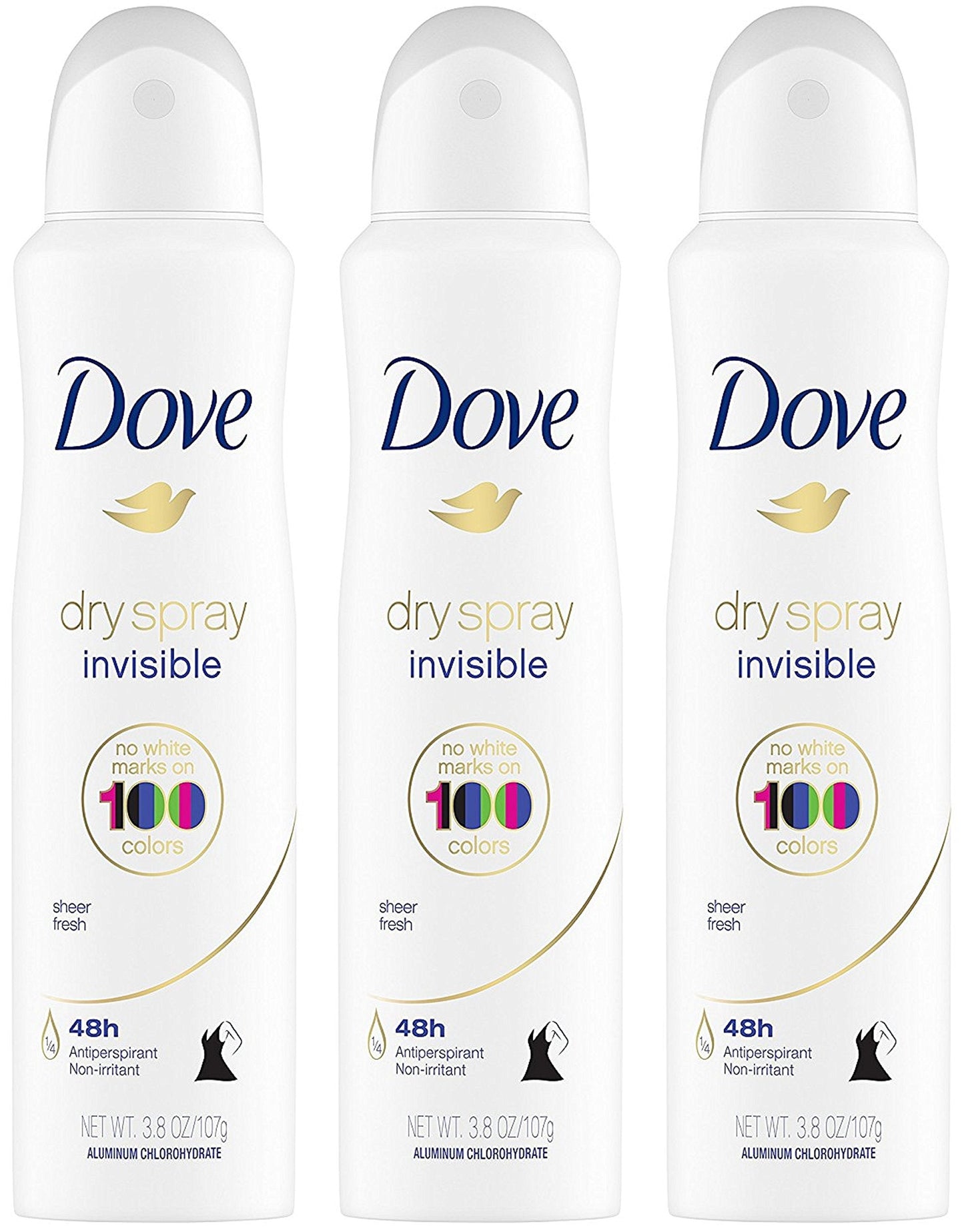 Dove Dry Spray Antiperspirant - Invisible - Sheer Fresh - Net Wt. 3.8 OZ (107 g) Per Can - Pack of 3 Cans