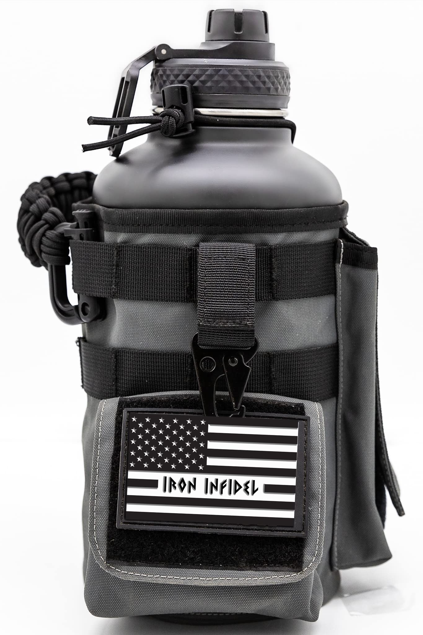 Iron Infidel Battle Bottle - Half Gallon Water Bottle Insulated, 64 oz Stainless Steel Water Jug with Handle - Gym Water Bottle for Men with Rugged Sleeve for Storage (Earned, Not Given 2 Liter)