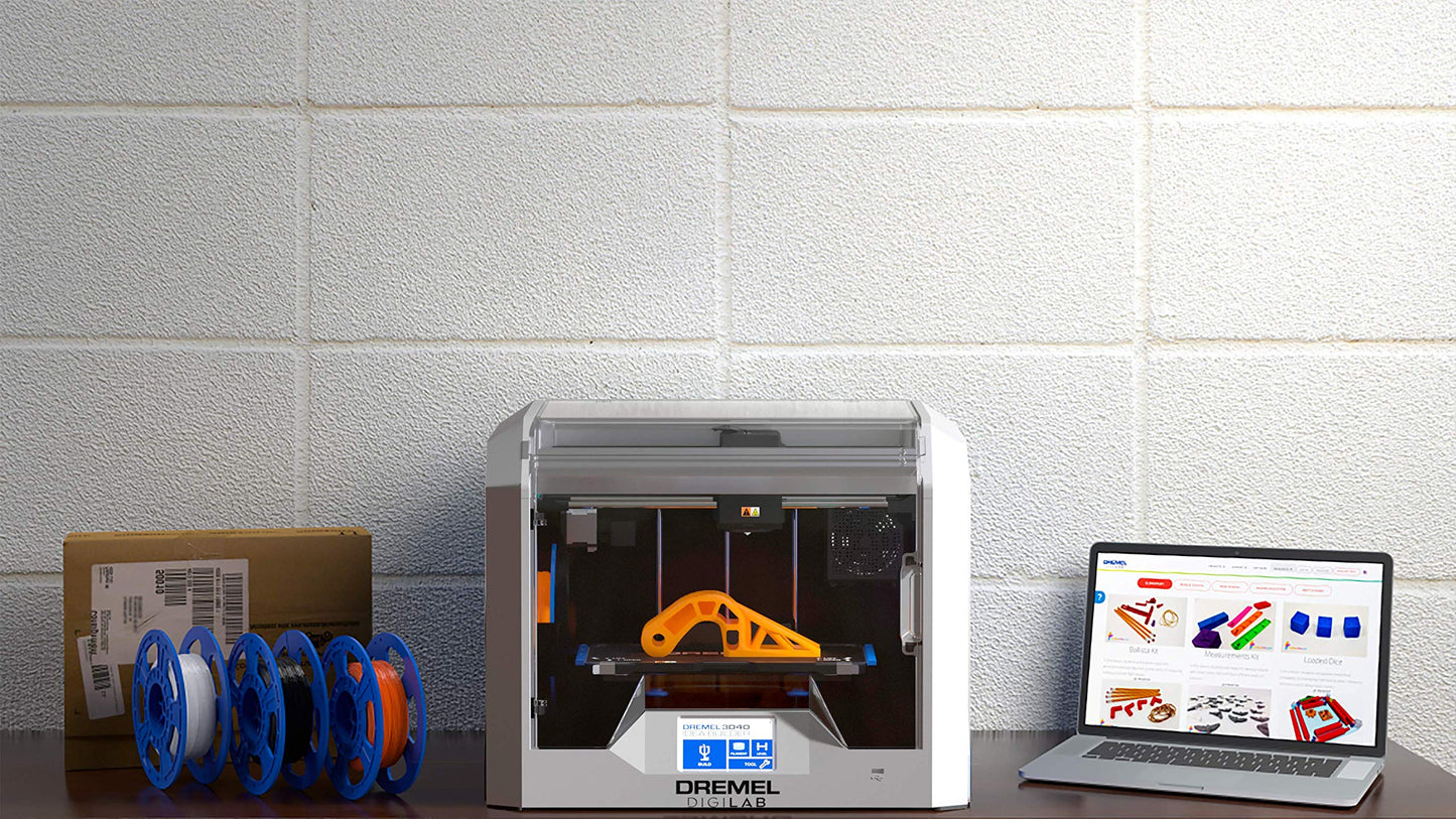 Dremel - 3D40-FLX-01 DigiLab 3D40 Flex 3D Printer with Filament, Flexible Build Plate, Fully Enclosed Housing, Automated 9-Point Leveling, PC & MAC OS, Chromebook, iPad Compatible, Network-Friendly