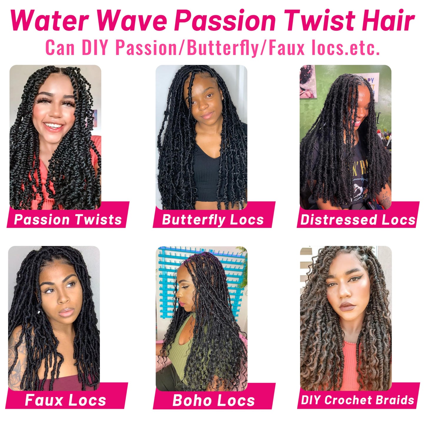 Dorsanee Passion Twist Hair 30 Inch 7 Packs Water Wave Crochet Hair Long Bohemian Curly Braiding Hair for Butterfly Locs, Faux Locs, Boho Style Spring Twist Crochet Braids (1B#)