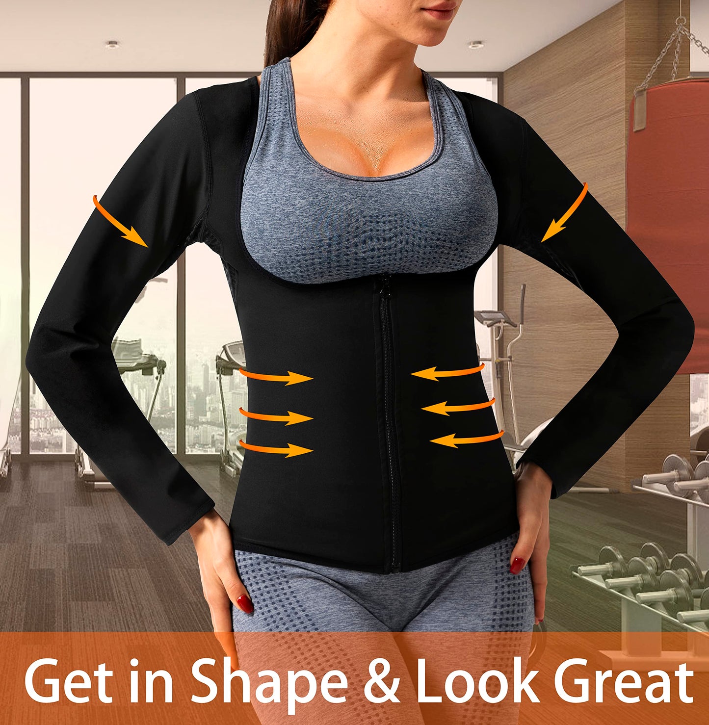 DYUAI Sauna Shirt for Women Sauna Suit for Women Waist Trainer Sauna Sweat Vest Workout Body Shaper Long Sleeve(6003-07-M)