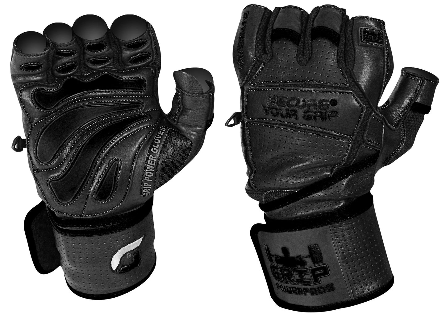 Elite Leather Gym Gloves with Built in 2" Wide Wrist Wraps Best Leather Glove Design for Weight Power Lifting Bodybuilding & Strength Training Workout Exercises (Black, Medium)