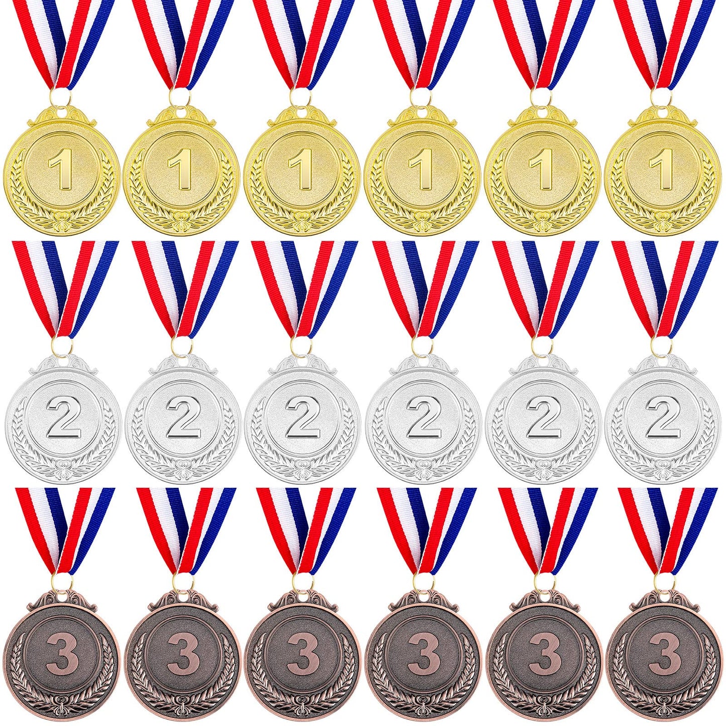 18 Pieces Metal Winner Gold Silver Bronze Award Medals Style Metal Winner Awards with Neck Ribbon, 2Inches