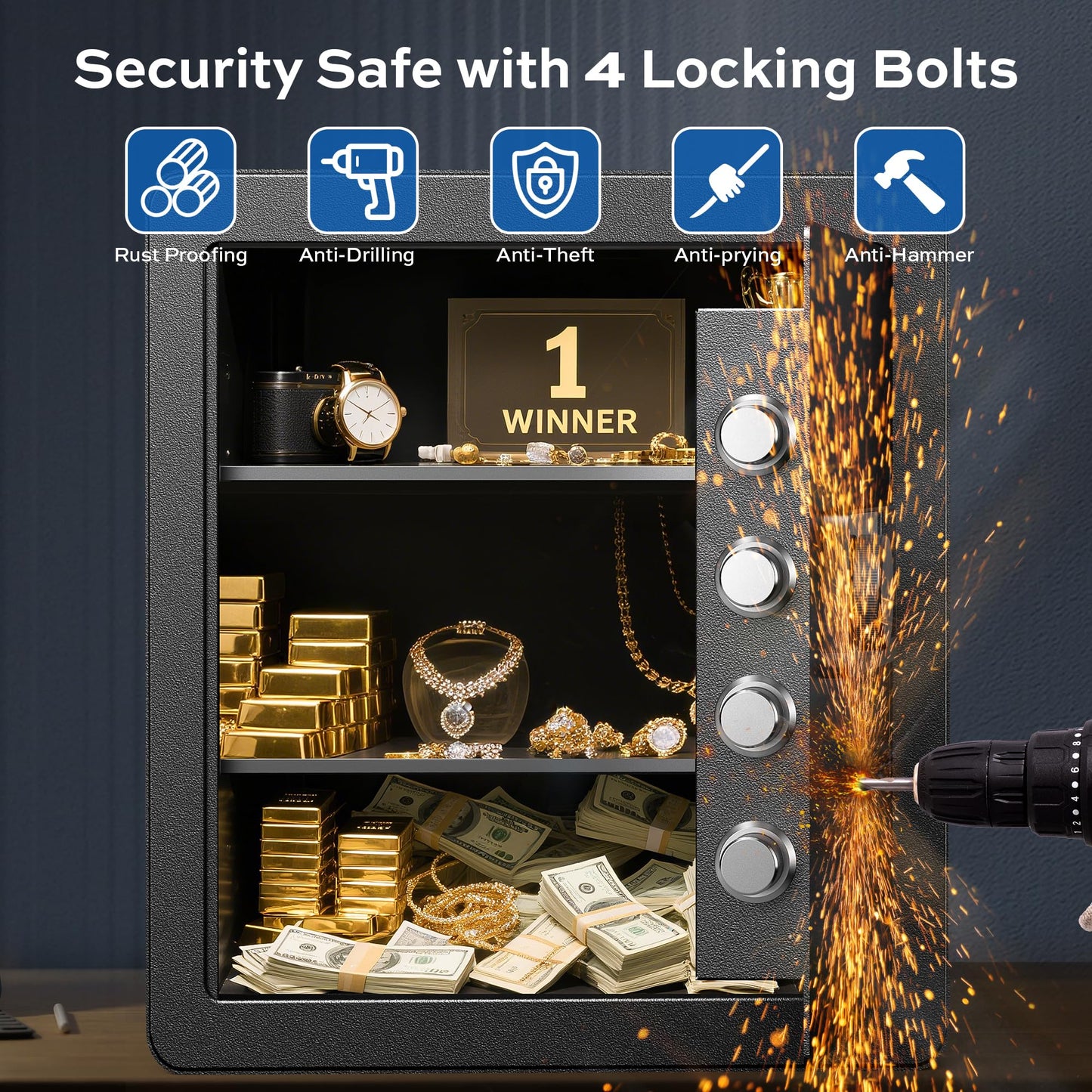 2.0 Cubic Feet Home Safe with Fireproof Money Bag, Steel Security Safe Box for Cash Document Valuables, Digital Lock Box with Electronic Keypad, Anti-theft Alarm System, Removable Shelves