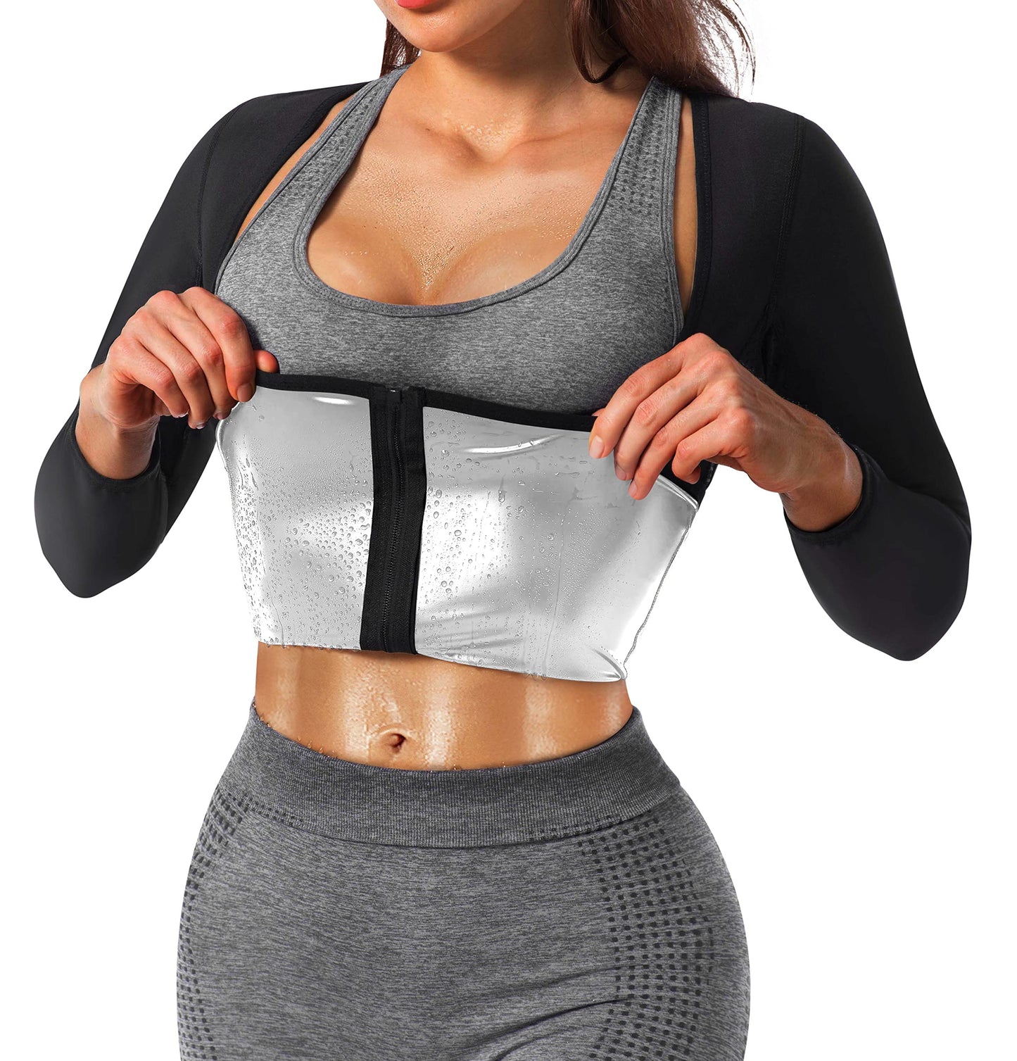 DYUAI Sauna Shirt for Women Sauna Suit for Women Waist Trainer Sauna Sweat Vest Workout Body Shaper Long Sleeve(6003-07-M)
