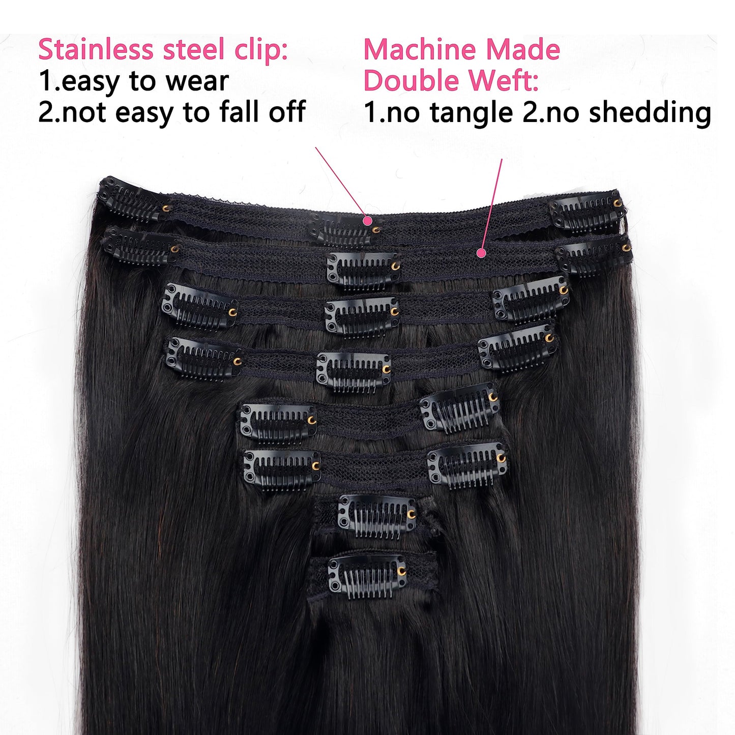 EasiContour Clip in Hair Extensions Real Human Hair Clip ins For Women 100% Unprocessed Brazilian Virgin Hair Straight Clip on Hair Extensions 8pcs With 18 Clips 120g(12inch,#1B)