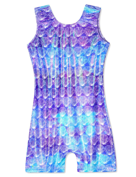 Domusgo Leotard for Girls Gymnastics Size 5-6 Years Old Sparkle Line Shell Practice Biketard with Shorts