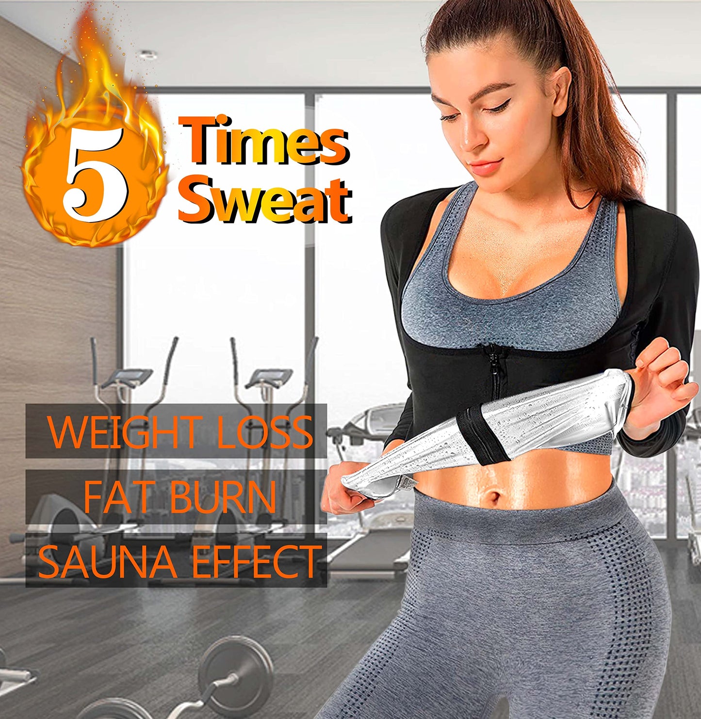 DYUAI Sauna Shirt for Women Sauna Suit for Women Waist Trainer Sauna Sweat Vest Workout Body Shaper Long Sleeve(6003-07-M)