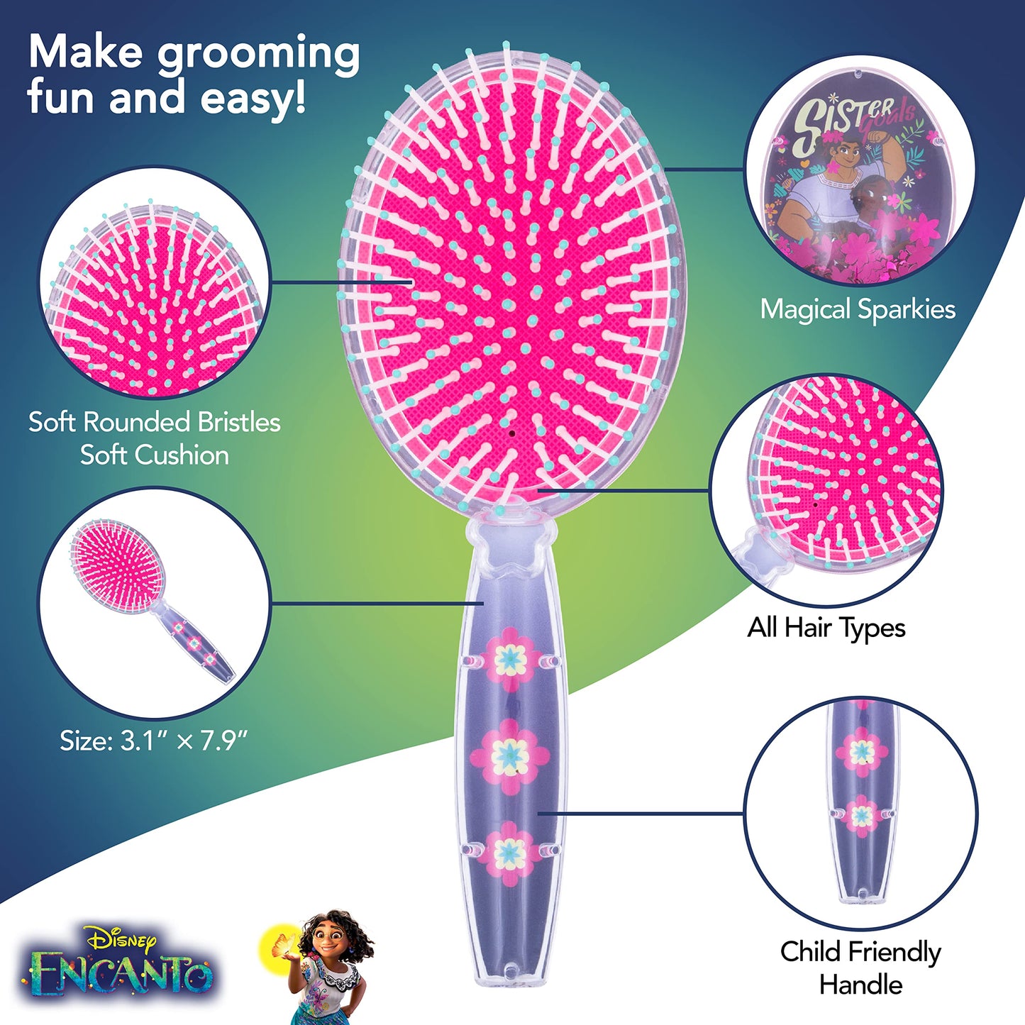Encanto Hair Brush with Magical Sparkling Stars Confetti HairBrush, Purple - Kids Ages 3+