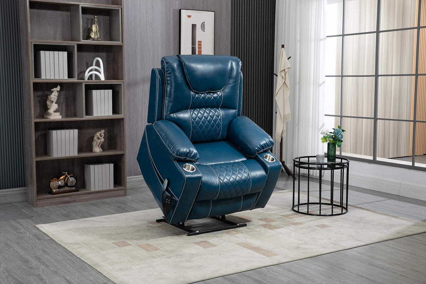 ERYE Oversized Electric Power Lift Recliner Chair for Elderly W/Massage and Heat, Infinite Positions 2 Remote Controllers Faux Leather Upholstered Recliner&Armchair W/Side Pockets & Cupholders