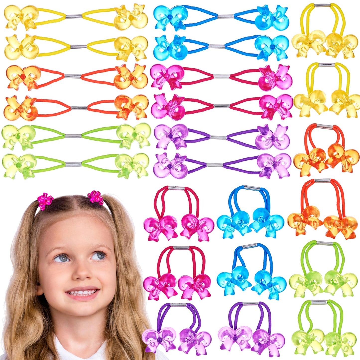 Expressions 24pc Ponytailers Ponytail Balls Hair Elastics, Flower-Shaped Multicolored Twin Hair Beads Bauble Hair Ties Ponytail Holders, Toddler Hair Accessories, Kids Hair Ties, Value Pack