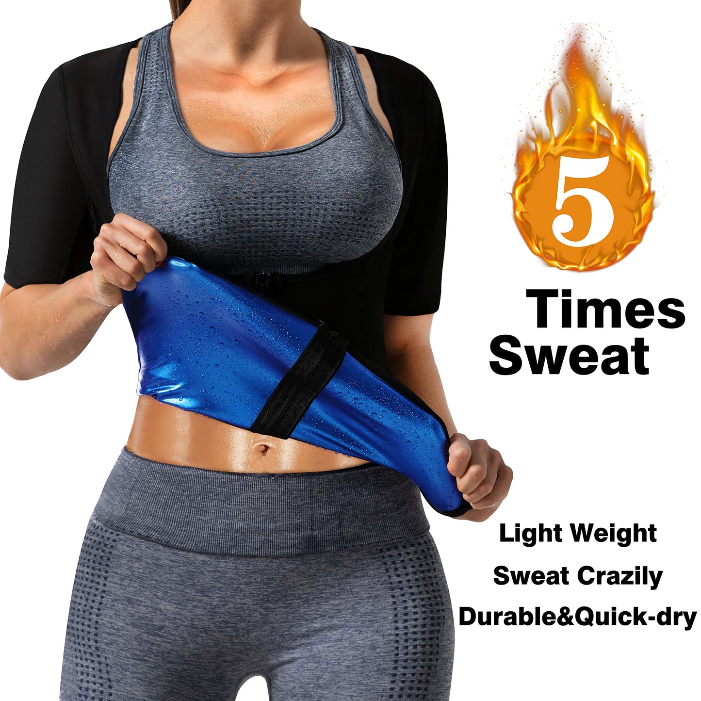 DYUAI Sauna Shirt for Women Sauna Suit for Women Waist Trainer Sauna Sweat Vest Workout Body Shaper Zipper(6005-01-S)