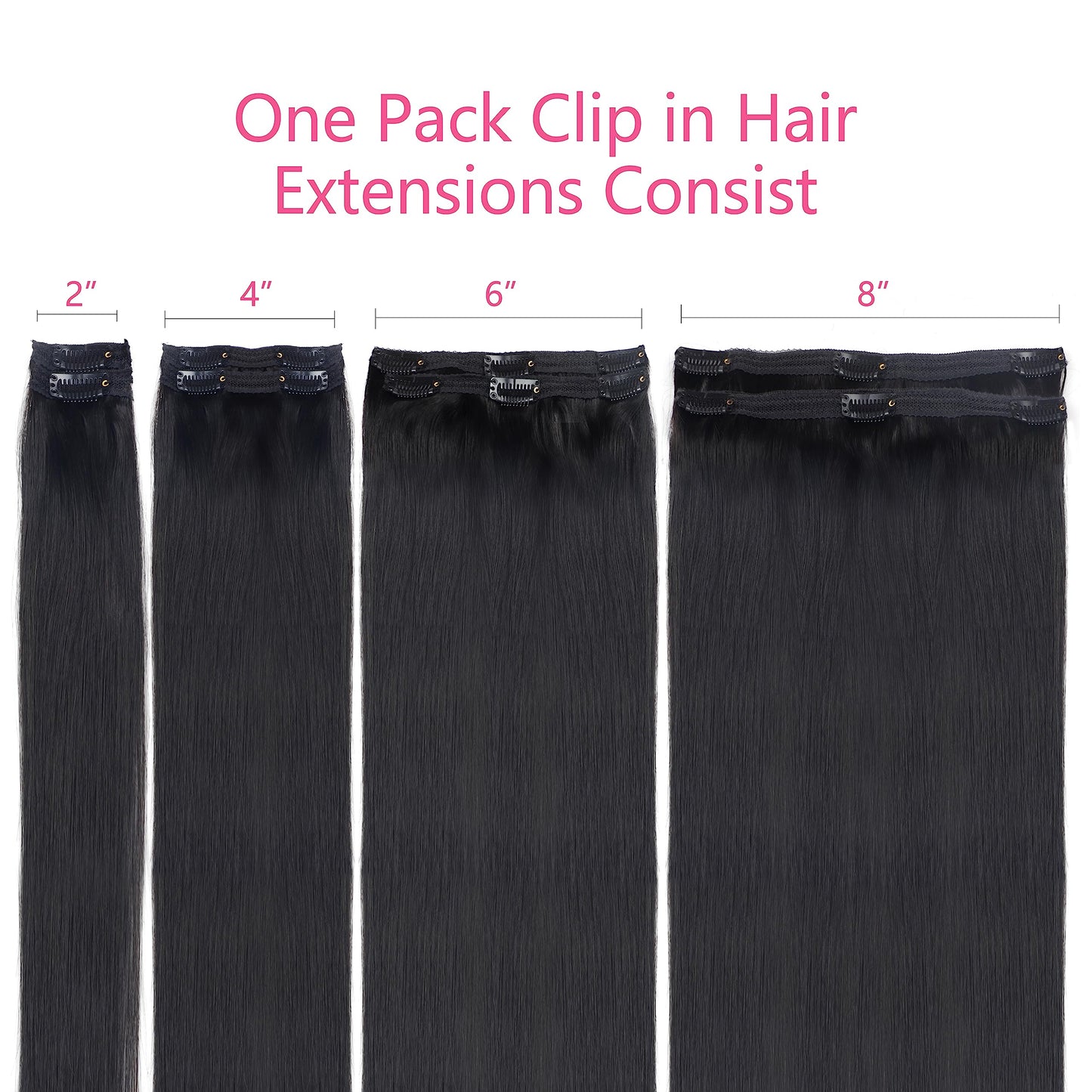 EasiContour Clip in Hair Extensions Real Human Hair Clip ins For Women 100% Unprocessed Brazilian Virgin Hair Straight Clip on Hair Extensions 8pcs With 18 Clips 120g(12inch,#1B)