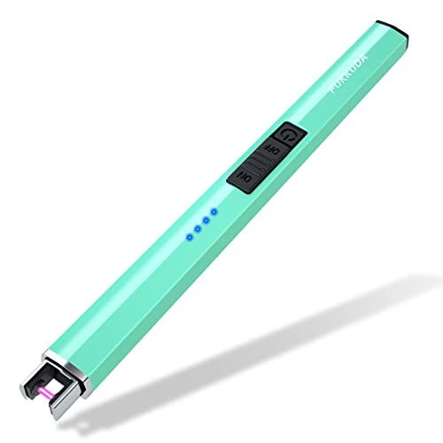 Electric Candle Lighter Plasma Arc Lighters Windproof & Flameless with USB Rechargeable Battery Double Safety Switch (Teal Blue)