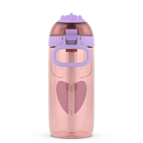 Ello Ellies 16oz Plastic Kids Water Bottle with Straw and Built-in Carrying Handle and Leak-Proof Locking Lid for School backpack, Lunchbox and Outdoor Sports, Unicorn
