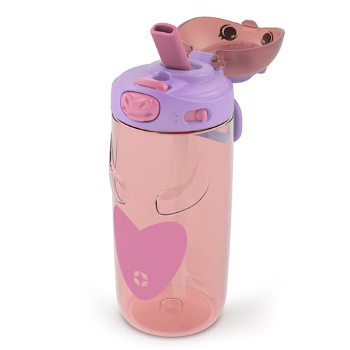 Ello Ellies 16oz Plastic Kids Water Bottle with Straw and Built-in Carrying Handle and Leak-Proof Locking Lid for School backpack, Lunchbox and Outdoor Sports, Unicorn