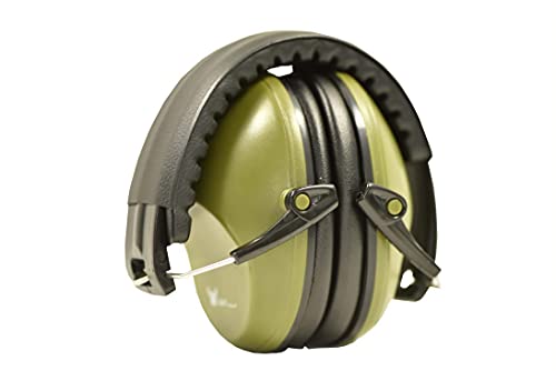 Earmuff hearing protection with low profile passive folding design 26dB NRR and reduces up to 125dB , Army Green