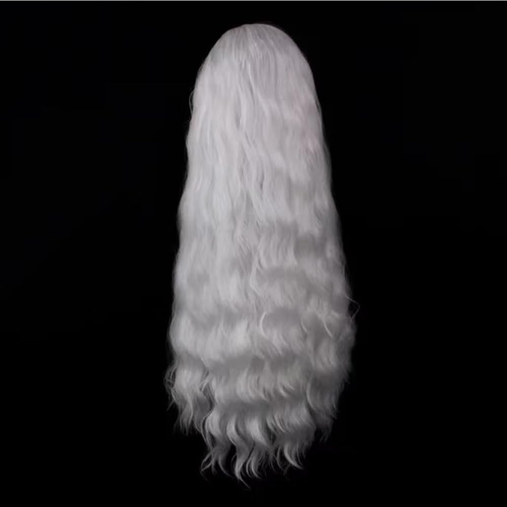 ELESTY Long Wavy White Hair Synthetic Lace Front Wig For Women Heat Resistant Fiber Loose Curly Lace Front Wig Glueless Lace Wigs Pre Plucked Natural Hairline Cosplay Party Wigs 24Inch