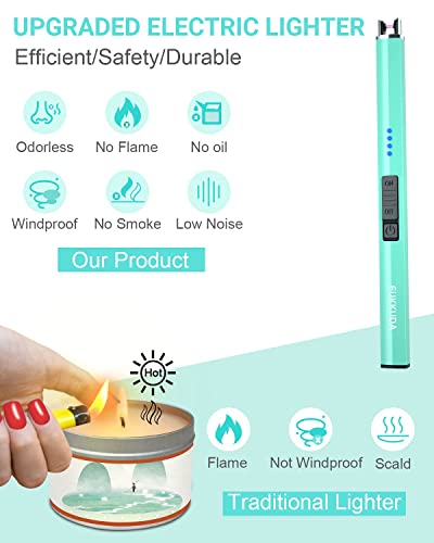 Electric Candle Lighter Plasma Arc Lighters Windproof & Flameless with USB Rechargeable Battery Double Safety Switch (Teal Blue)