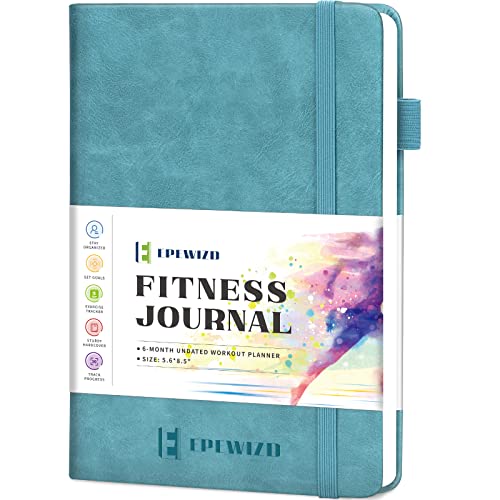 EPEWIZD Fitness Journal Hardcover Workout Planner 6- Month Undated Workout Log Book Home Gym Accessories for Women and Man-Sierra Blue