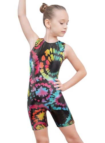 EQSJIU Dance Leotards For Toddler Girls Black Swirl Rainbow Girls Gymnastics Unitard 5-6 Years