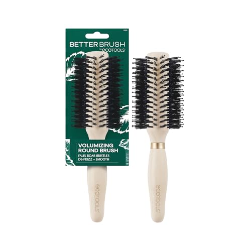 EcoTools Volumizing Round Hairbrush, Achieve Full Blow Out, Heat Resistant For Easy Blow Drying, Vegan Bristles Tame Frizz & Smooth Hair, Made With Renewable Bamboo, Cruelty-Free, 1 Count