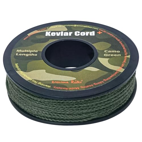 emma kites 1.1mm Braided Kevlar Cord Camo Green 200Lb 30Ft Abrasion/Flame Resistant Tactical Paracord, Trip Line, Cord Friction-Saw, Boot Laces, Camera Strap, Survival Cord, Model Rocket Shock Cord