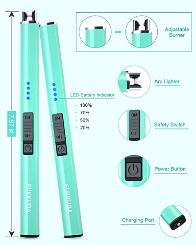 Electric Candle Lighter Plasma Arc Lighters Windproof & Flameless with USB Rechargeable Battery Double Safety Switch (Teal Blue)