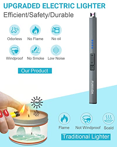 Electric Candle Lighter Plasma Arc Lighters Windproof & Flameless with USB Rechargeable Battery Double Safety Switch (Space Grey)
