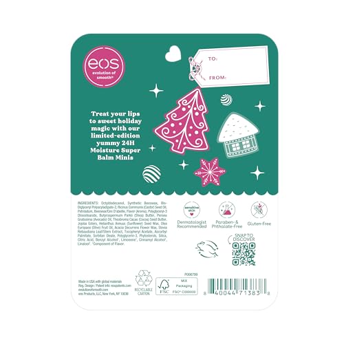 eos Holiday 24H Moisture Mini Super Balm Set- Speculoos Cookie Butter, Iced Gingerbread, Vanilla Cake Batter, Limited-Edition Lip Care, Stocking Stuffers, 0.20 fl oz, 3-Pack