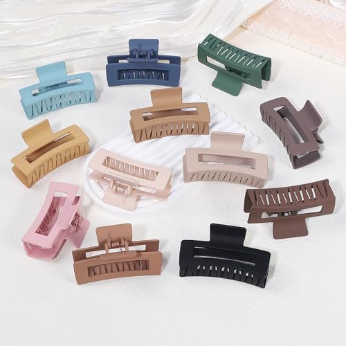 12 Pack 3.5 Inch Matte Square Hair Claw Clips for Women, Strong Hold Neutral Claws for Thick Thin Hair(Multicolor)