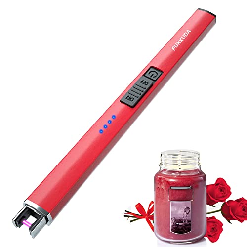 Electric Candle Lighter Plasma Arc Lighters Windproof & Flameless with USB Rechargeable Battery Double Safety Switch (Ruby Red)