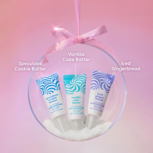 eos Holiday 24H Moisture Mini Super Balm Set- Speculoos Cookie Butter, Iced Gingerbread, Vanilla Cake Batter, Limited-Edition Lip Care, Stocking Stuffers, 0.20 fl oz, 3-Pack
