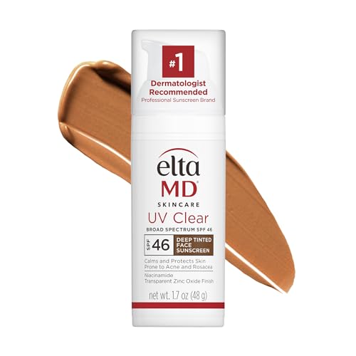EltaMD UV Clear Deep Tinted Sunscreen for Face SPF 46, With Zinc Oxide, Oil-Free, Lightweight, For Acne-Prone Sensitive Skin, Dermatologist Recommended, 1.7 oz