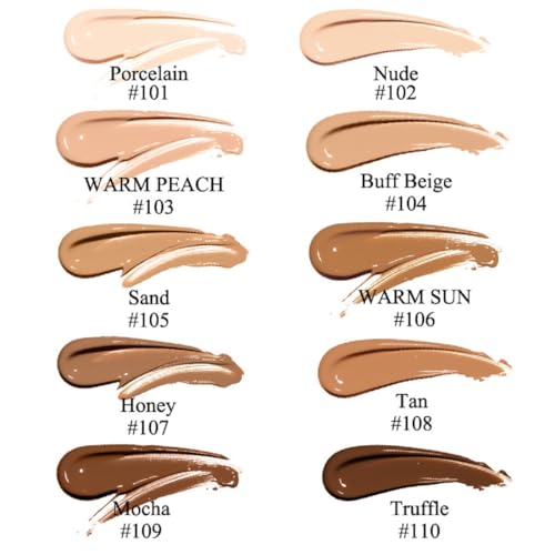 2 Pack PHOERA Foundation 101- Porcelain and102- Nude, Flawless Soft Matte Liquid Foundation 24 HR Oil Control Concealer Foundation Makeup