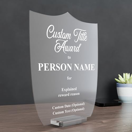 EGD Personalized Acrylic Trophy Award for Activities I Custom Trophy Plaque I Customizable Awards and Trophies I Customize Your Employee Appreciation Gifts (Wide 8" x 10" Height) (Award No Logo)