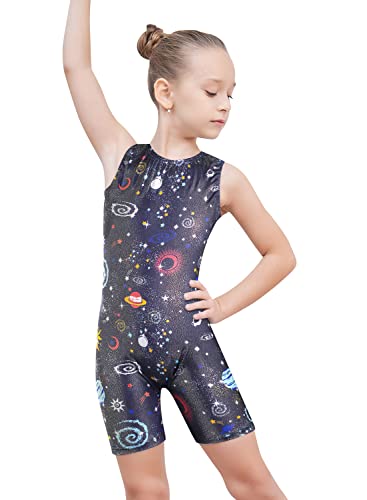 EQSJIU Girls Gymnastics Leotards with Shorts 5-6 Black Cosmos 5/6 Years Old Toddlers Planet Star Starry Galaxy Sparkly Sparkle Galaxy Outfits Dance Clothes