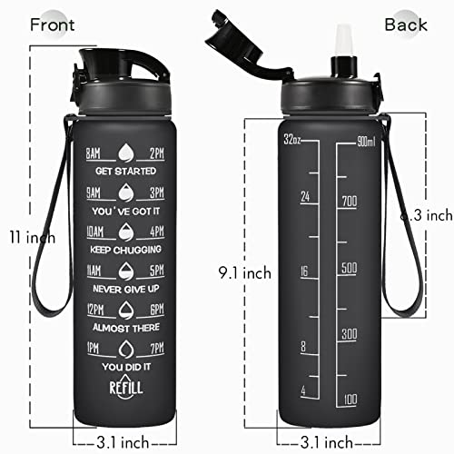 Enerbone 24 oz Water Bottle, Leakproof BPA & Toxic Free, Motivational Water Bottle with Times to Drink and Straw, Fitness Sports Water Bottle with Strap for Office, Gym, Outdoor Sports