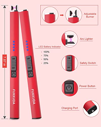 Electric Candle Lighter Plasma Arc Lighters Windproof & Flameless with USB Rechargeable Battery Double Safety Switch (Ruby Red)