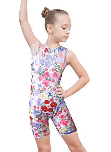 EQSJIU Gymnastics Biketards For Little kid Girls 6-7 Years Old Outfits Leotard With Shorts Gold Yellow Pink Blue Purple Floral Flower Multicolored Toddler Leotard Gymnastics