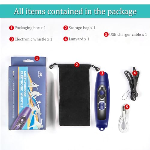 Electronic Whistle Rechargeable for Referees Coaches Teachers Electric Whistle Handheld Whistles with USB Charging for Outdoor Sports Games Emergency Whistle with Lanyard 4 Tones High Volume, Blue