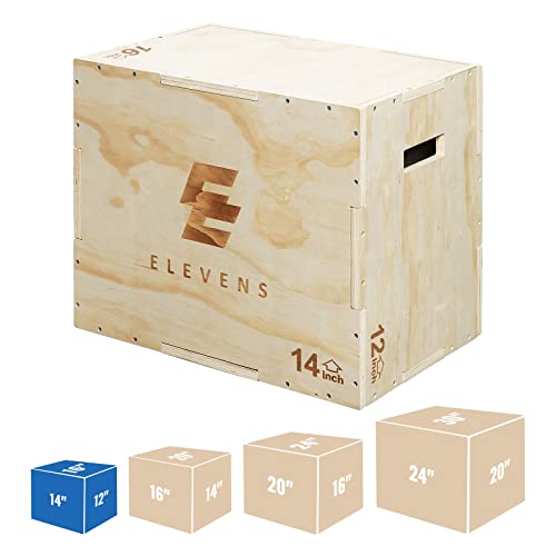 Elevens 3 in 1 Wooden Plyo Box Jump Box Plyometric Box for Jumping Trainer, Skipping, Jumping, Lunges, Box Jumps, Squats, Step-Ups, Dips (16"x12"x14")